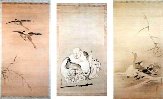 絹本布袋芦雁図