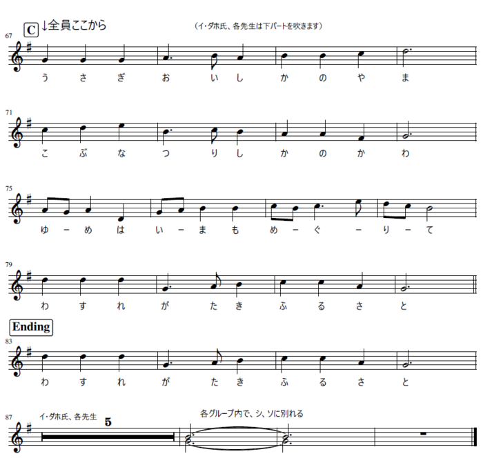 全員合奏用の楽譜の画像